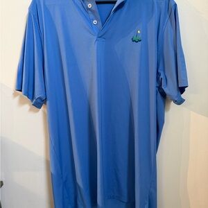 Men's Blue Performance Golf Polo with Flag Logo